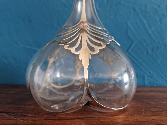 American Art Nouveau Decanter in Glass and Silver Overlay from Alvin, 1890s