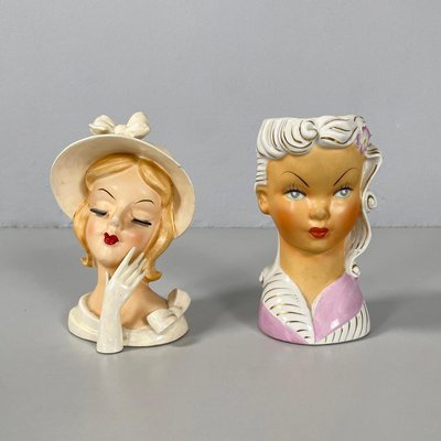 American Ceramic Head Vases, 1890s, Set of 8-GDD-2027434