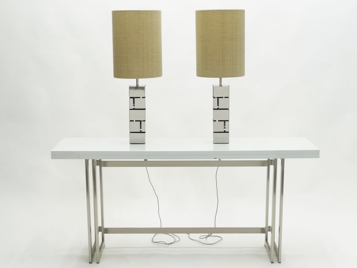 American Chrome Table Lamps by Curtis Jere, 1970s, Set of 2