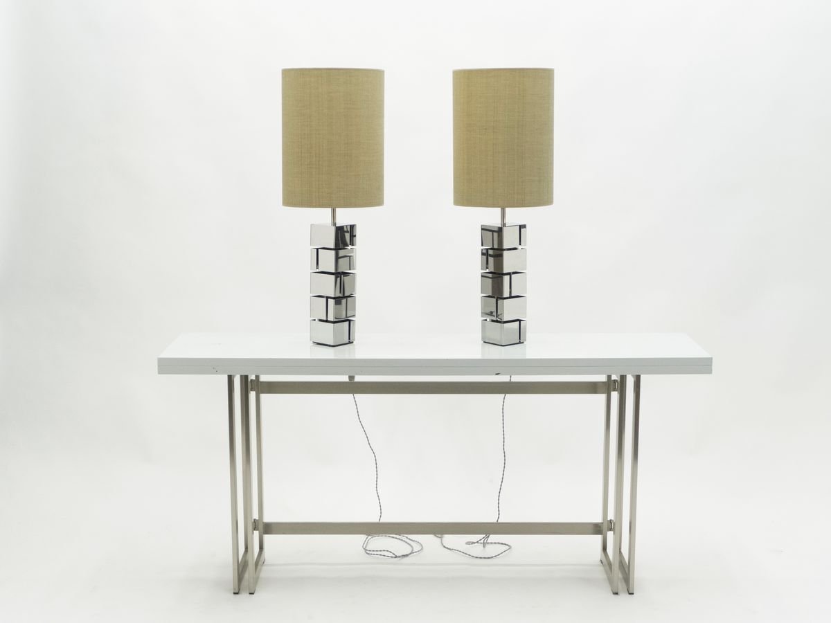 American Chrome Table Lamps by Curtis Jere, 1970s, Set of 2