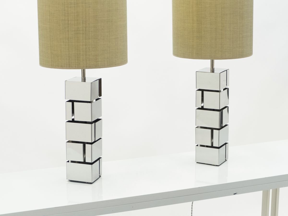 American Chrome Table Lamps by Curtis Jere, 1970s, Set of 2