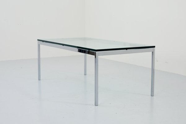 American Coffee Table in Glass and Chrome attributed to Florence Knoll, 1970s-ITV-1299231