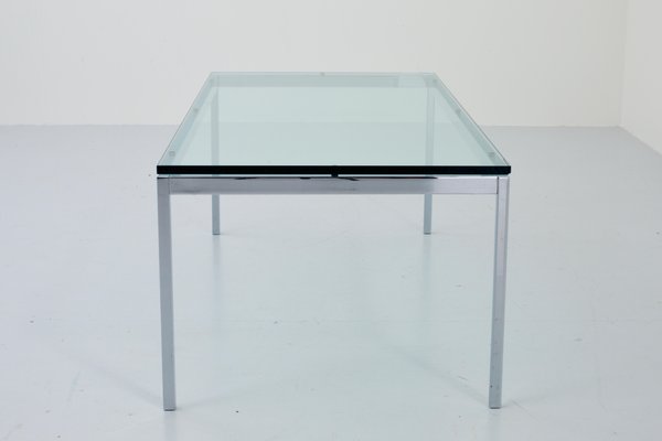 American Coffee Table in Glass and Chrome attributed to Florence Knoll, 1970s-ITV-1299231