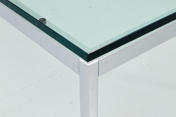 American Coffee Table in Glass and Chrome attributed to Florence Knoll, 1970s-ITV-1299231