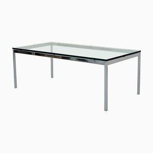 American Coffee Table in Glass and Chrome attributed to Florence Knoll, 1970s-ITV-1299231