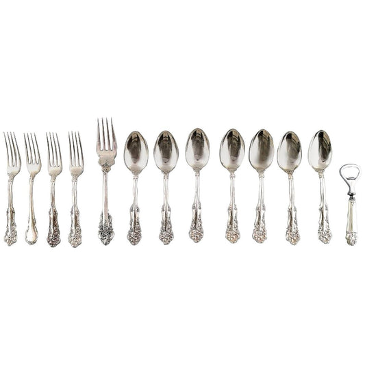 American Silver Rich Ornamentation Cutlery by Wallace Sterling and W. Rogers, 20th Century, Set of 13