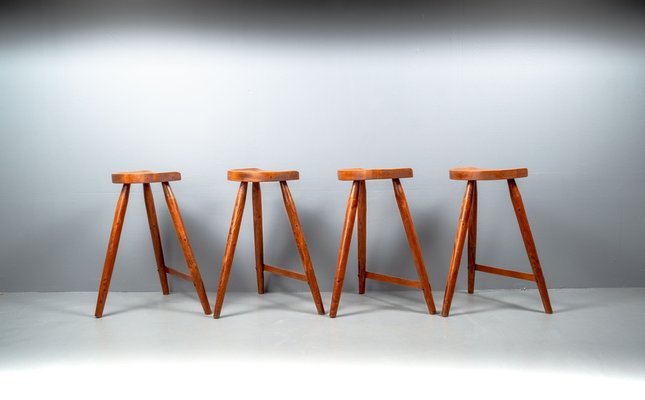 American Studio Bar Stools in Pine, 1960s, Set of 4-VLO-1606230