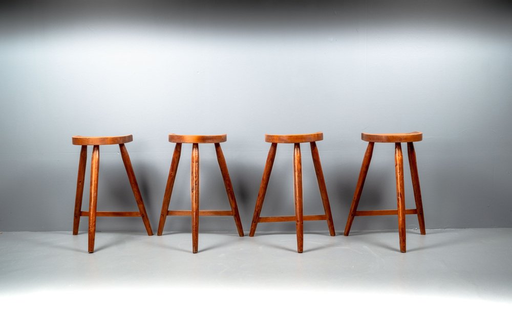 American Studio Bar Stools in Pine, 1960s, Set of 4