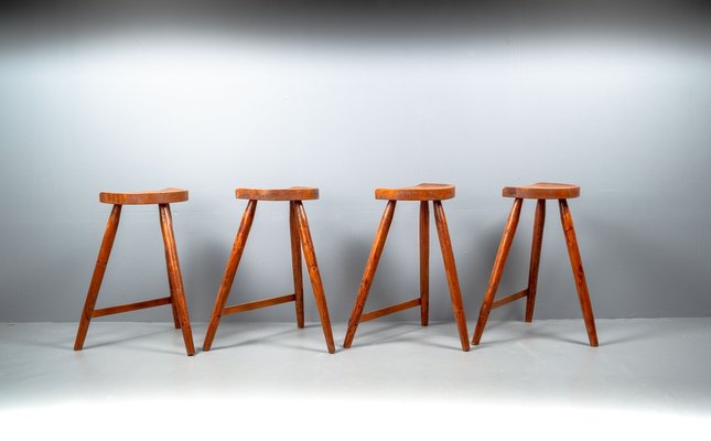 American Studio Bar Stools in Pine, 1960s, Set of 4-VLO-1606230