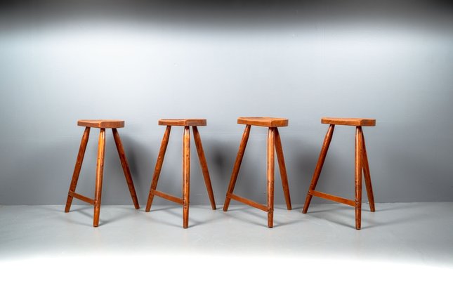 American Studio Bar Stools in Pine, 1960s, Set of 4-VLO-1606230