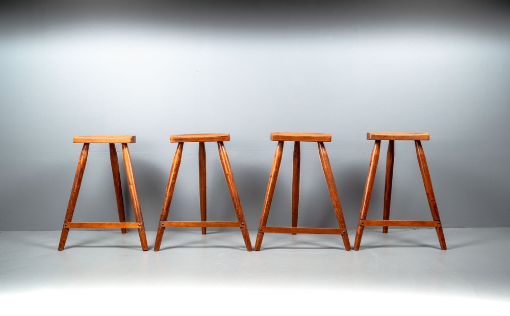 American Studio Bar Stools in Pine, 1960s, Set of 4