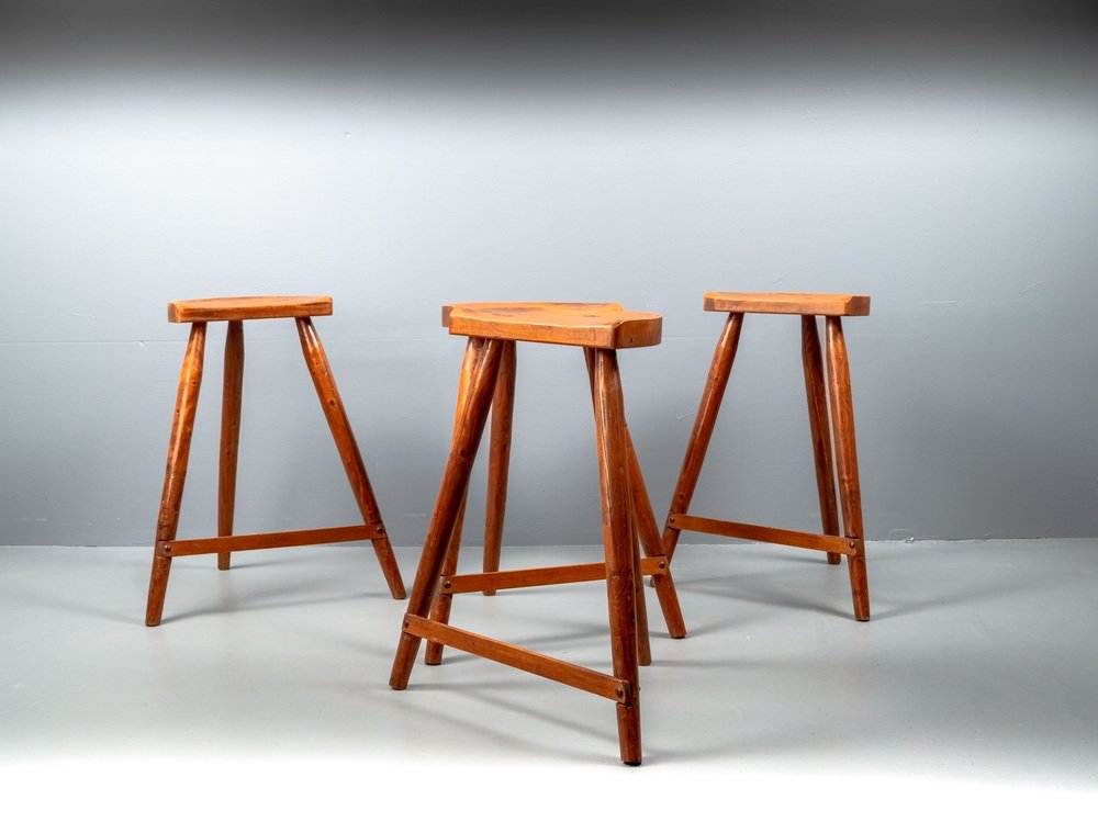 American Studio Bar Stools in Pine, 1960s, Set of 4