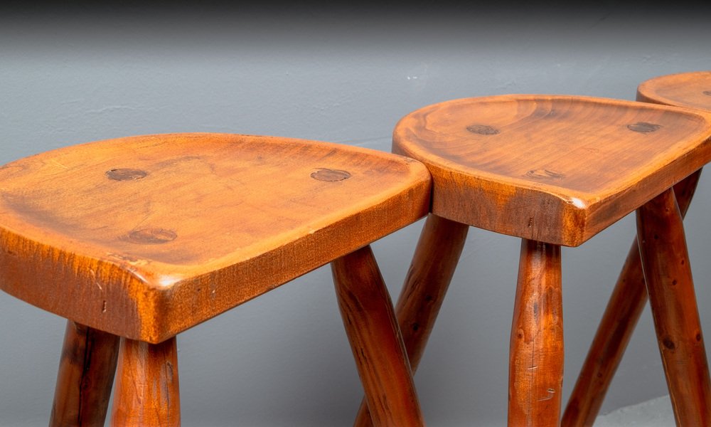 American Studio Bar Stools in Pine, 1960s, Set of 4