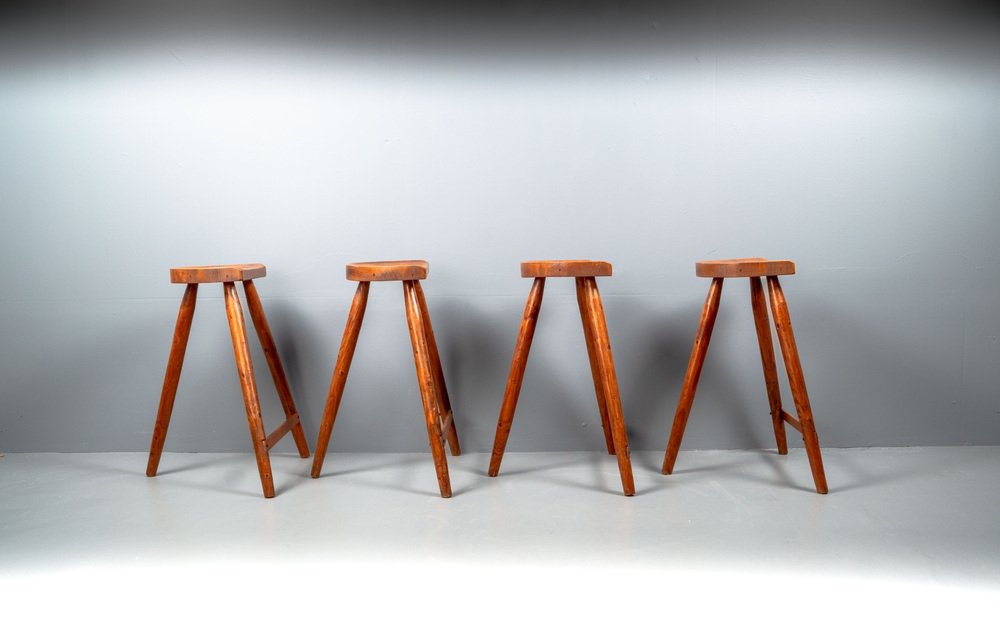 American Studio Bar Stools in Pine, 1960s, Set of 4