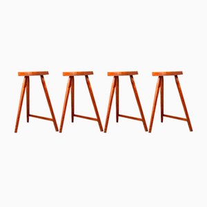 American Studio Bar Stools in Pine, 1960s, Set of 4-VLO-1606230