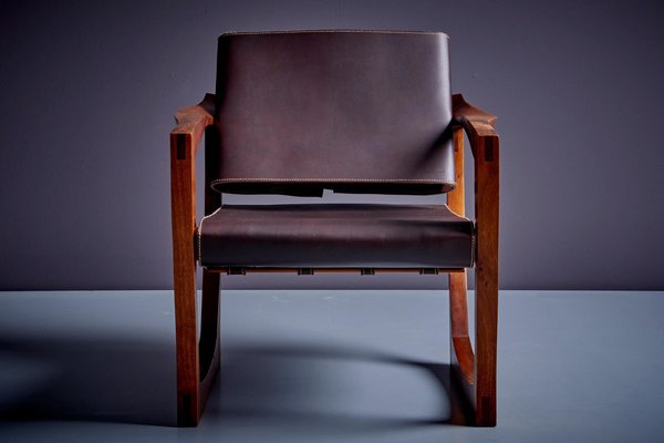 American Studio Lounge Chair in Dark Brown Leather, 1960s-SFD-1721230