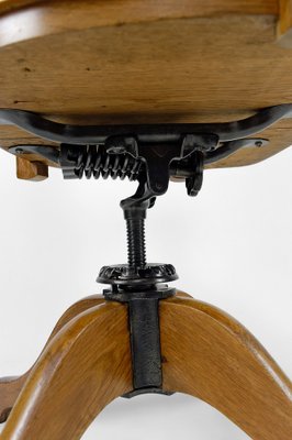 American Swivel Office Armchair in Oak with Leather Seat, 1900s-XNH-1804625