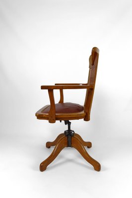 American Swivel Office Armchair in Oak with Leather Seat, 1900s-XNH-1804625