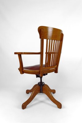 American Swivel Office Armchair in Oak with Leather Seat, 1900s-XNH-1804625