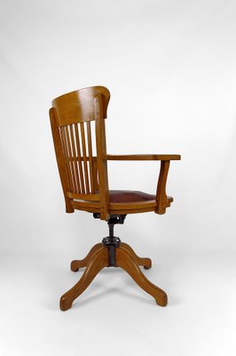 American Swivel Office Armchair in Oak with Leather Seat, 1900s-XNH-1804625