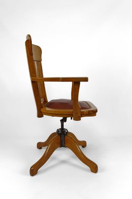 American Swivel Office Armchair in Oak with Leather Seat, 1900s-XNH-1804625