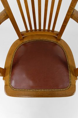 American Swivel Office Armchair in Oak with Leather Seat, 1900s-XNH-1804625