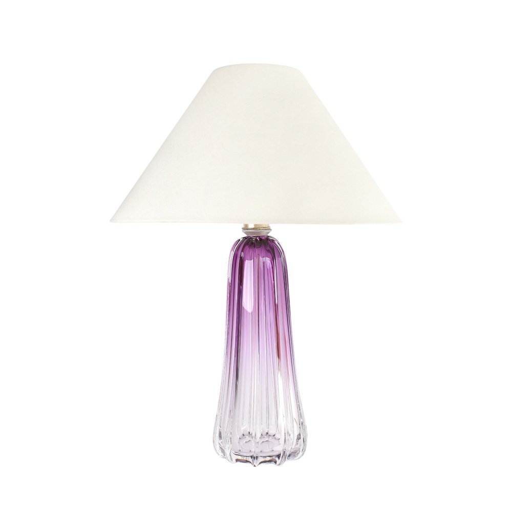 Amethist Coloured Crystal Table Lamp by Val St Lambert for Val Saint Lambert