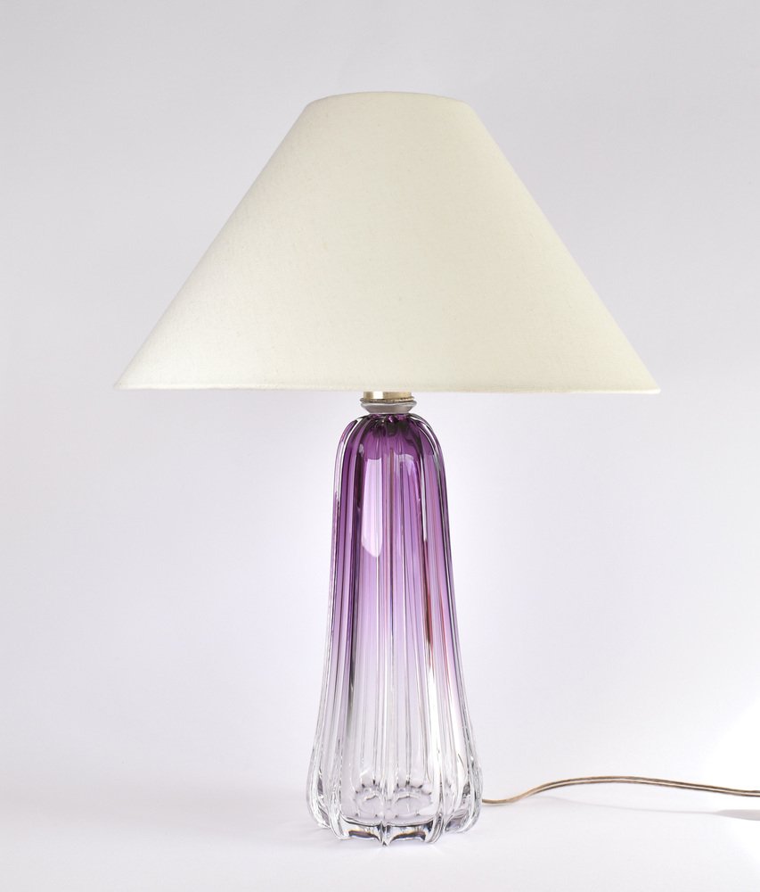 Amethist Coloured Crystal Table Lamp by Val St Lambert for Val Saint Lambert