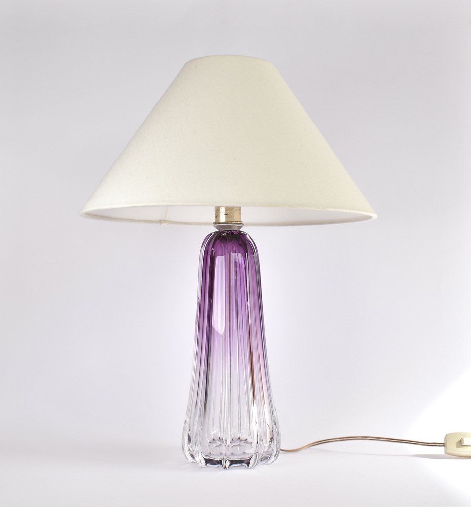 Amethist Coloured Crystal Table Lamp by Val St Lambert for Val Saint Lambert