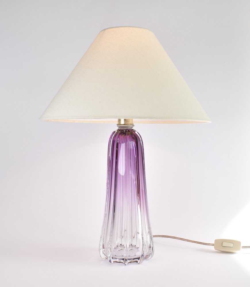 Amethist Coloured Crystal Table Lamp by Val St Lambert for Val Saint Lambert