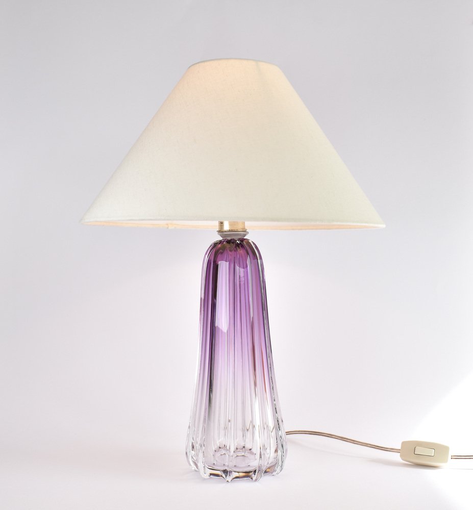 Amethist Coloured Crystal Table Lamp by Val St Lambert for Val Saint Lambert