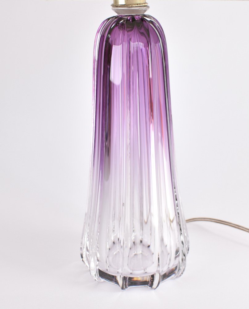 Amethist Coloured Crystal Table Lamp by Val St Lambert for Val Saint Lambert