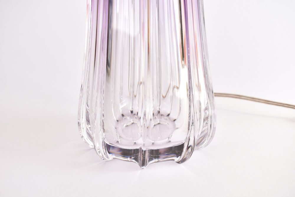 Amethist Coloured Crystal Table Lamp by Val St Lambert for Val Saint Lambert