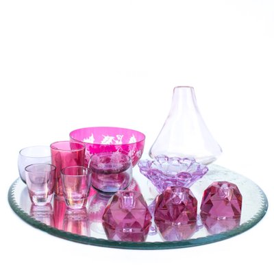 Amethyst Glass Candlestick Set from Moser, Set of 3-FSD-1117622