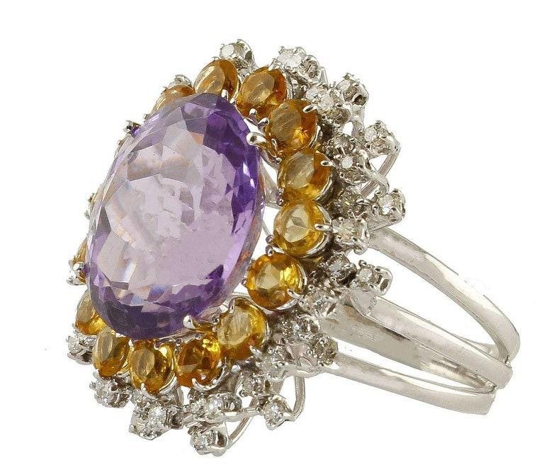 Amethyst, Topaz, Diamond & White Gold Sun Ring