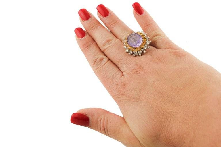 Amethyst, Topaz, Diamond & White Gold Sun Ring