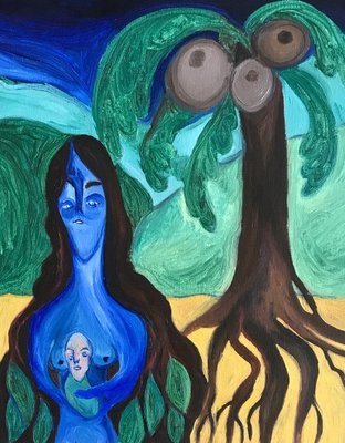 Amor De Agua, The Woman and the Child on the Roots of the Tree, 2020, Oil-ZHZ-1753563