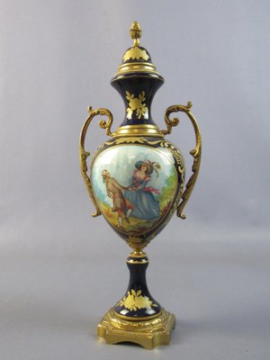 Amphora Vases in Porcelain and Golden Bronze, France, 1940s, Set of 2-PWG-1750098