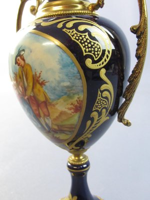 Amphora Vases in Porcelain and Golden Bronze, France, 1940s, Set of 2-PWG-1750098