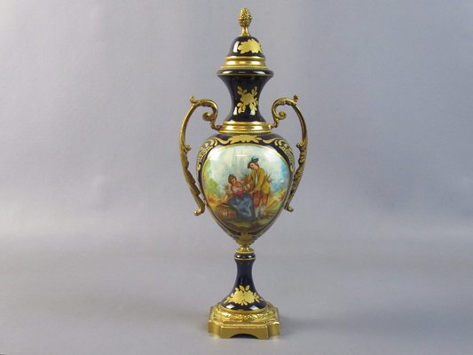 Amphora Vases in Porcelain and Golden Bronze, France, 1940s, Set of 2-PWG-1750098