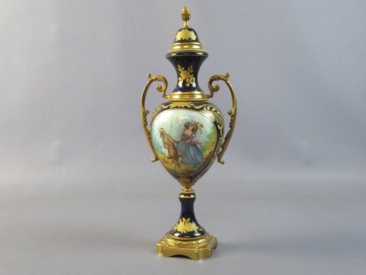 Amphora Vases in Porcelain and Golden Bronze, France, 1940s, Set of 2-PWG-1750098