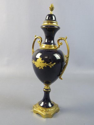 Amphora Vases in Porcelain and Golden Bronze, France, 1940s, Set of 2-PWG-1750098