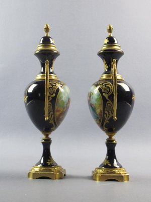 Amphora Vases in Porcelain and Golden Bronze, France, 1940s, Set of 2-PWG-1750098