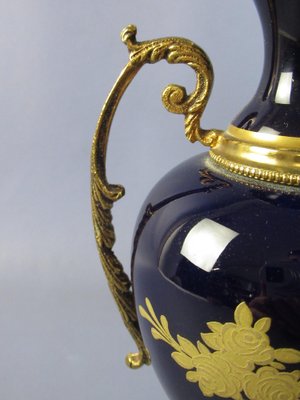 Amphora Vases in Porcelain and Golden Bronze, France, 1940s, Set of 2-PWG-1750098