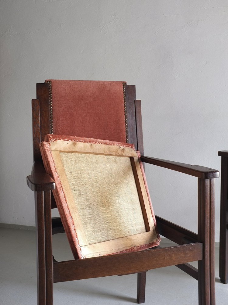 Amsterdam School Oak Armchairs, Netherlands, 1920s, Set of 2