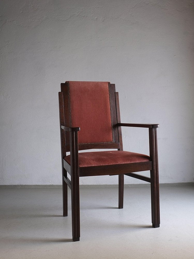 Amsterdam School Oak Armchairs, Netherlands, 1920s, Set of 2