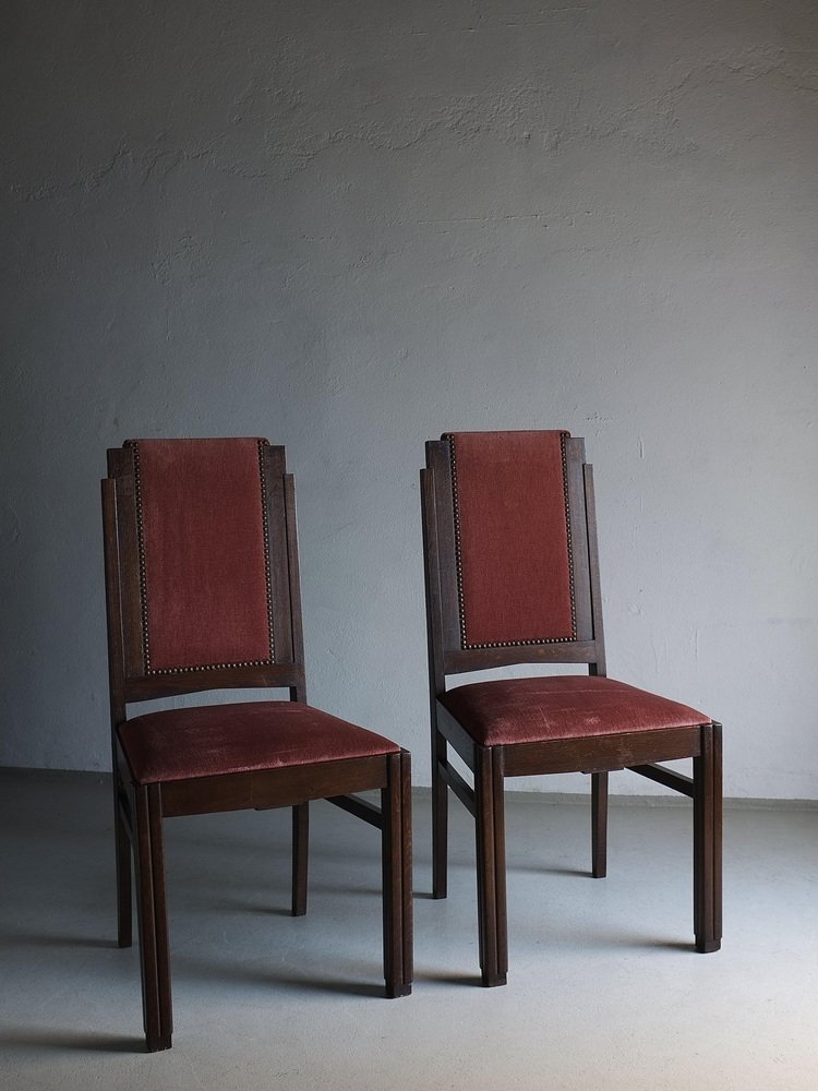 Amsterdam School Oak Armchairs, Netherlands, 1920s, Set of 3