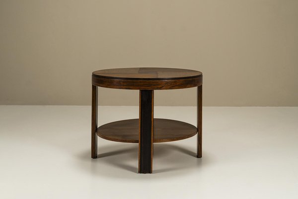 Amsterdam School Round Side Table in Oak and Ebony, Netherlands, 1930s-UQV-1779711