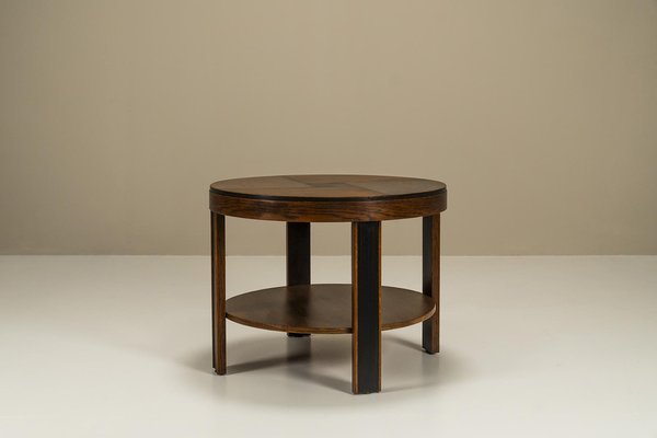 Amsterdam School Round Side Table in Oak and Ebony, Netherlands, 1930s-UQV-1779711