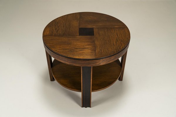 Amsterdam School Round Side Table in Oak and Ebony, Netherlands, 1930s-UQV-1779711